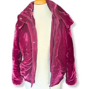 ⛷️ Glamorous Burgundy Velvet Puffer Jacket | Scrunch Cuffs | Small